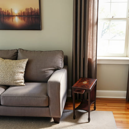 Dark Brown Narrow End Table with Drawers for Living Room