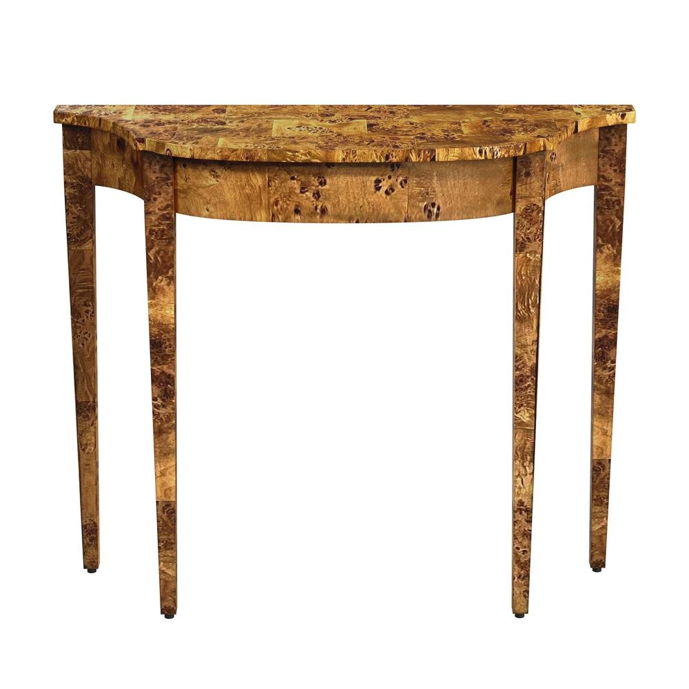 Medium Brown Half Moon Console Table for Entryway and Living Room Decor