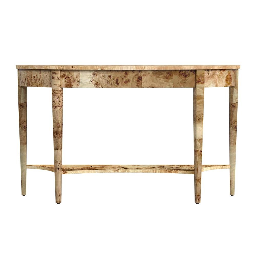 Light Brown Half Moon Sofa Table for Living Room or Narrow Entryway