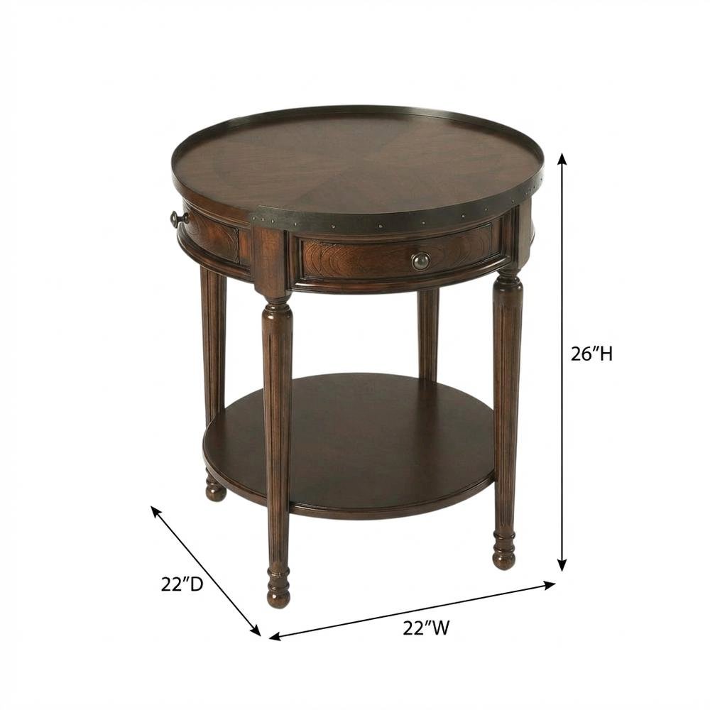Round Side Table with Drawer, Transitional Accent End Table, Cherry