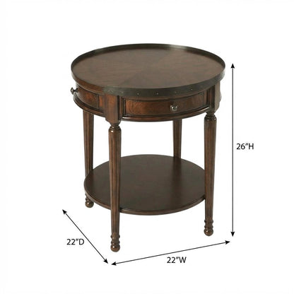 Round Side Table with Drawer, Transitional Accent End Table, Cherry