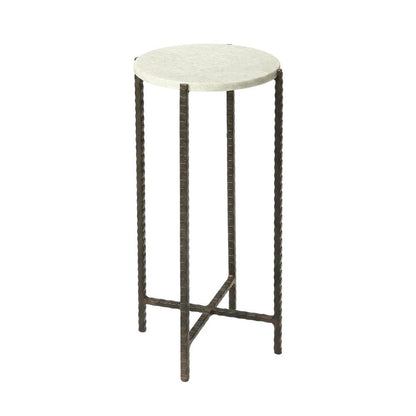 Round Side Table with Metal Base, Transitional End Table for Living Room