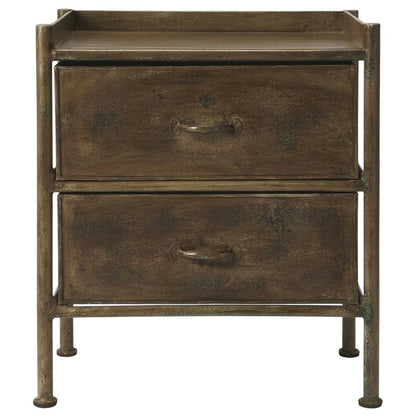 Industrial Side Table with Drawer, Distressed Accent Table for Living Room