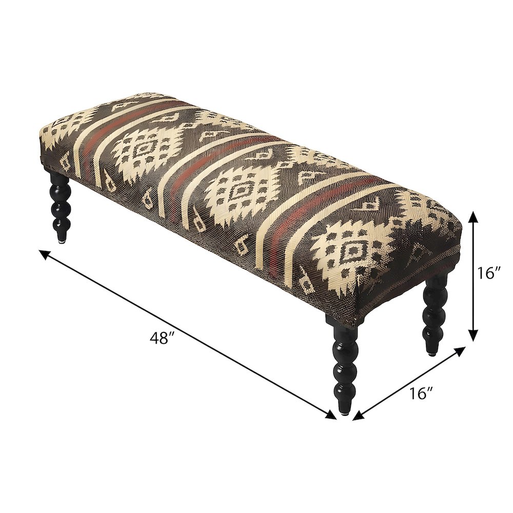 Wool-Upholstered Transitional Bench with Distressed Sheesham Wood Legs