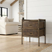 Industrial Side Table with Drawer, Distressed Accent Table for Living Room