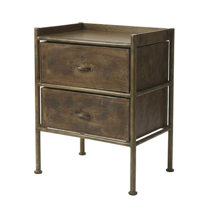 Industrial Side Table with Drawer, Distressed Accent Table for Living Room