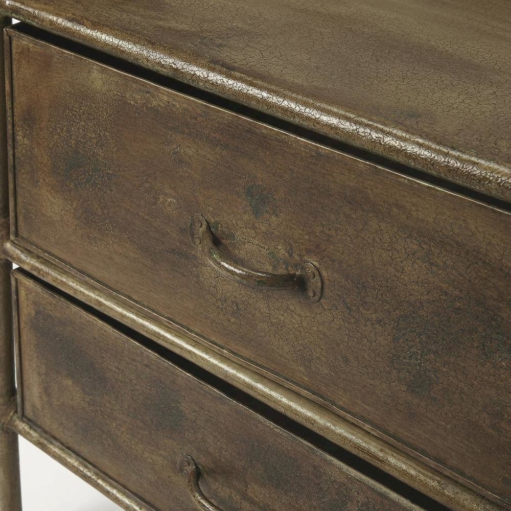 Industrial Side Table with Drawer, Distressed Accent Table for Living Room