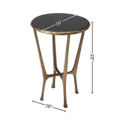 Stone Side Table – Unique Round Stone End Table with Metal Base Design
