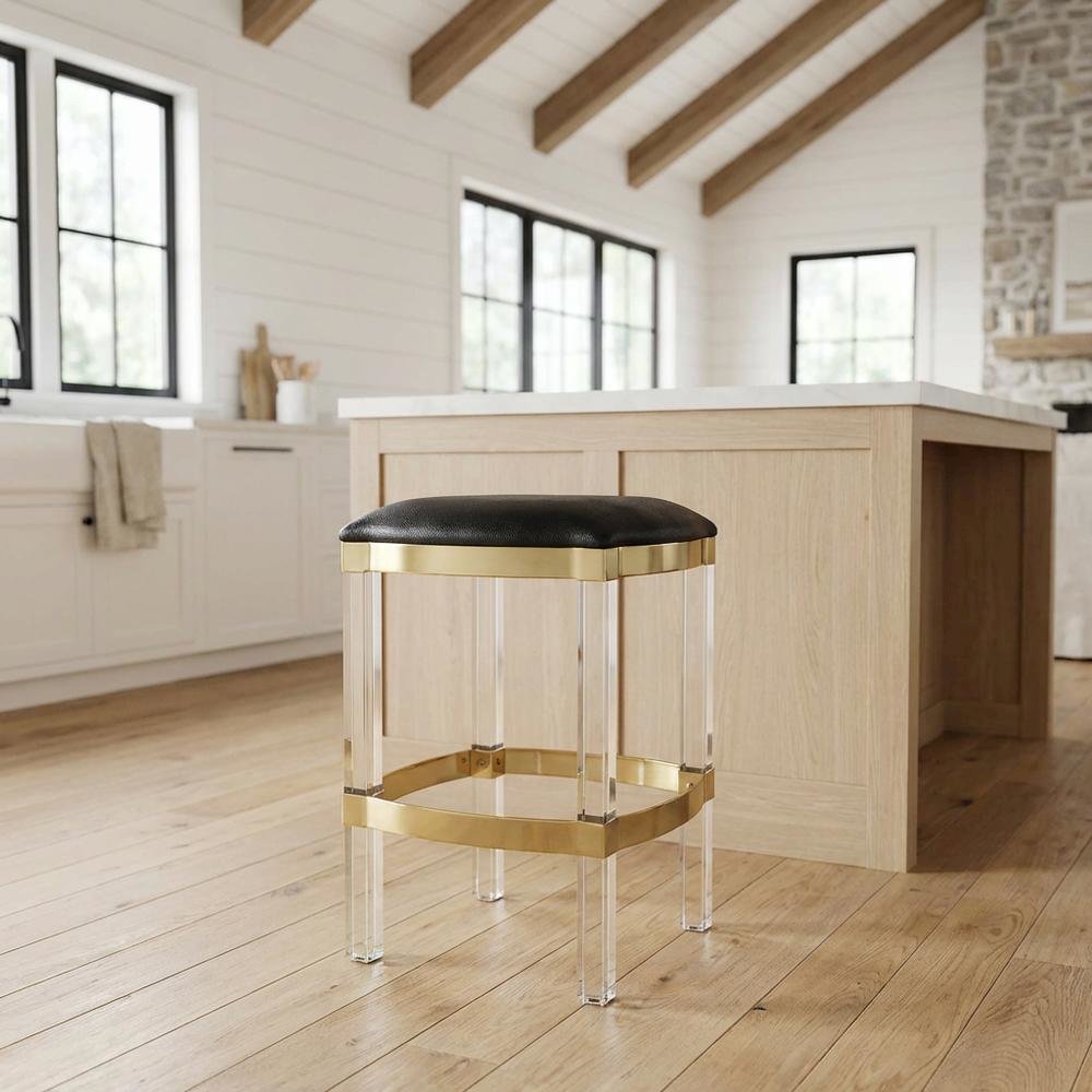 Leather Upholstered Counter Stool, Modern Contemporary Bar Kitchen Chair