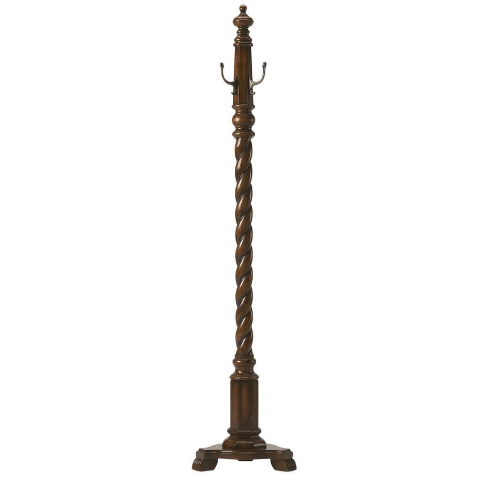 Traditional Wood Hall Tree Coat Rack Floor Stand with Hooks for Entryway, Cherry