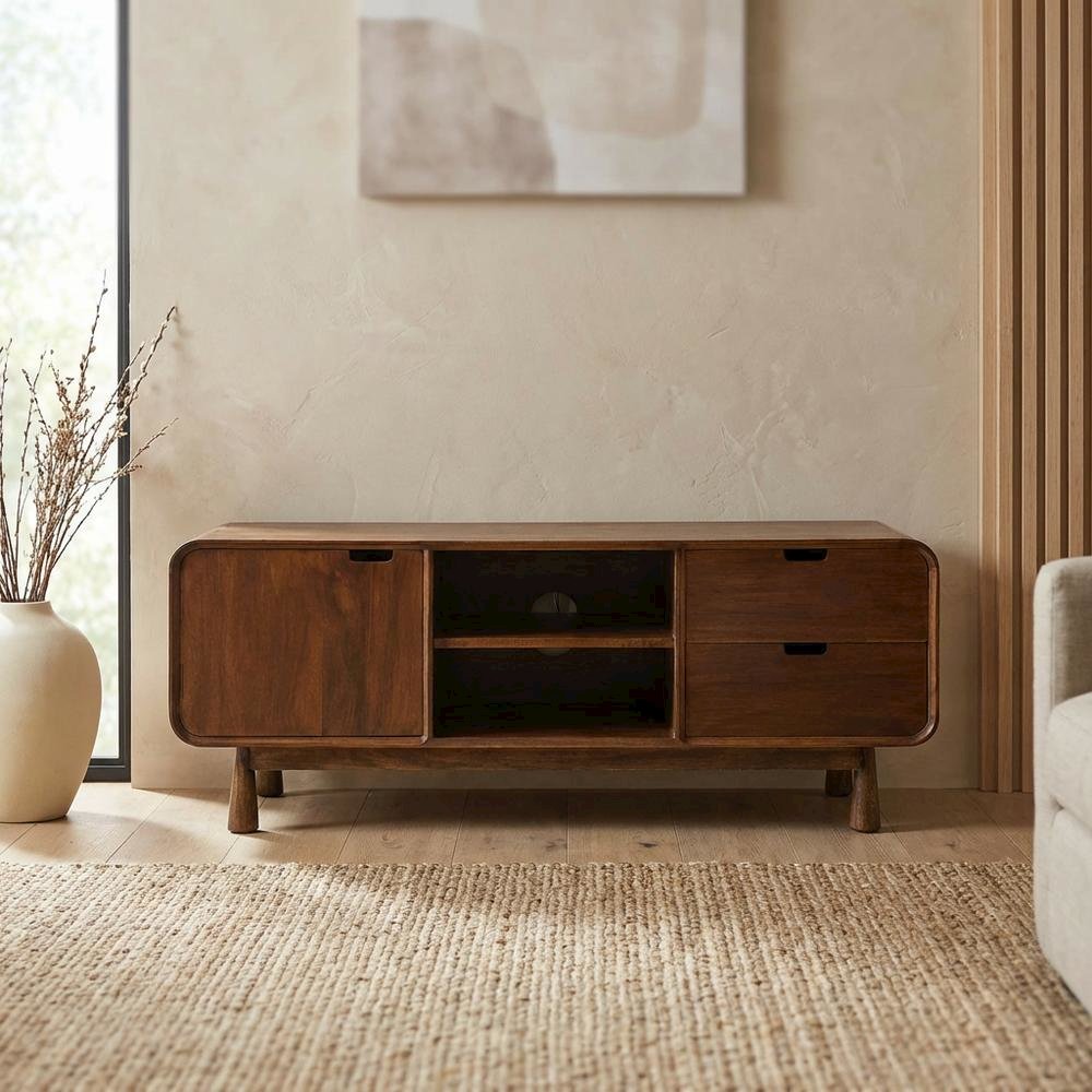 Mid-Century TV Stand with Drawers, Modern Entertainment Console for Living Room
