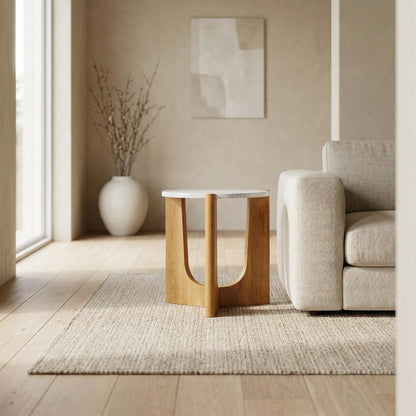 Square End Table with Marble Top, Modern Accent Side Table for Living Room