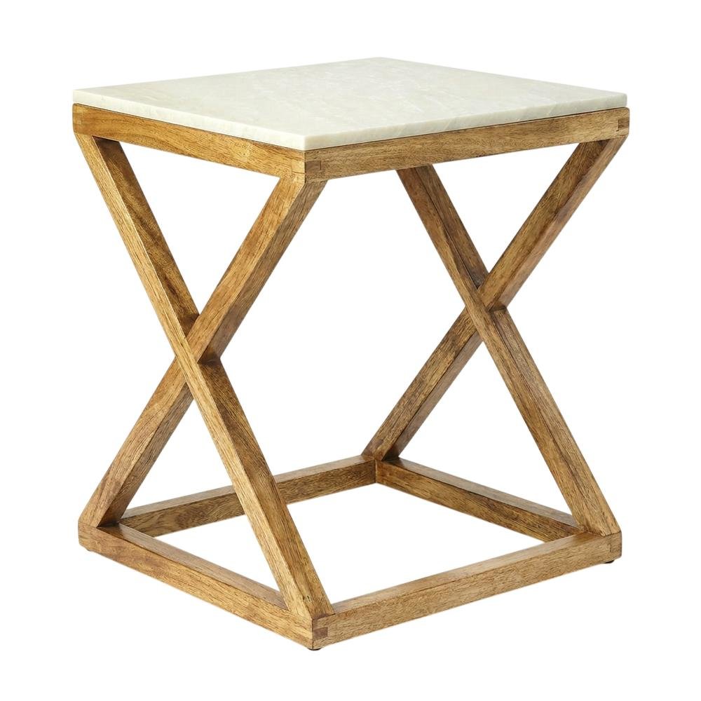 Square End Table with Marble Top, Modern Accent Side Table for Living Room