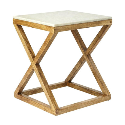 Square End Table with Marble Top, Modern Accent Side Table for Living Room