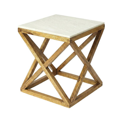 Square End Table with Marble Top, Modern Accent Side Table for Living Room