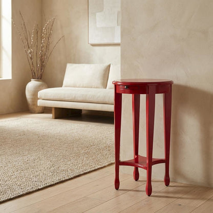 Distressed Oval Side Table, Boho Eclectic Accent Table for Living Room, Red