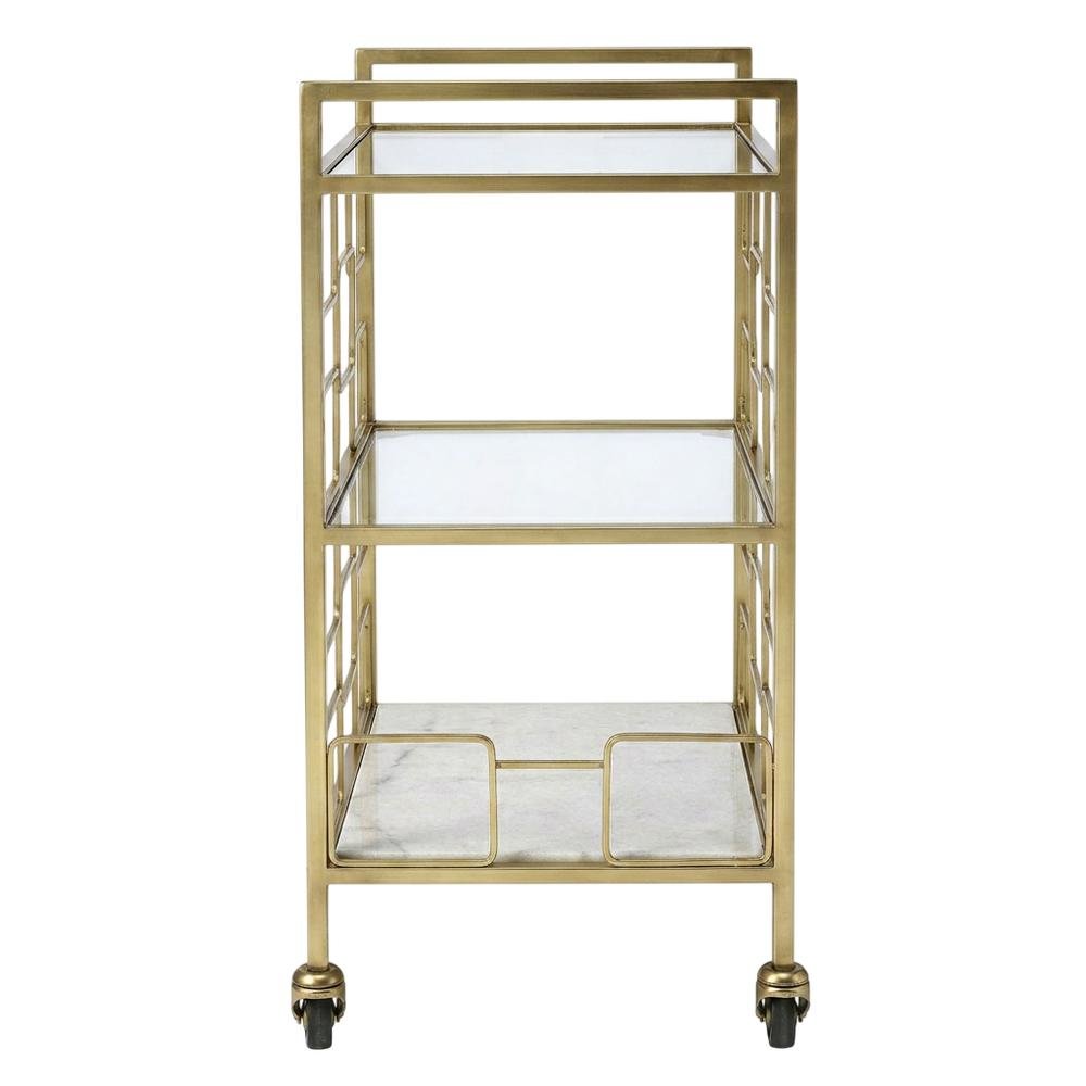Modern Bar Cart with Distressed Finish, Contemporary Serving Cart for Home Bar