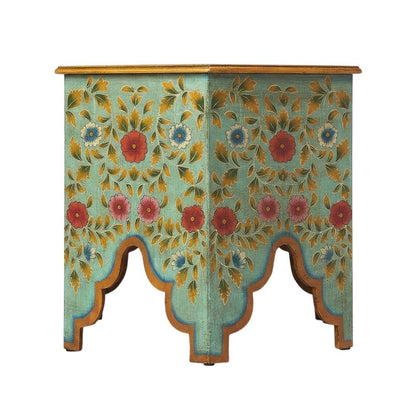 Octagonal Hand Painted Coffee Table, Boho Eclectic Accent Table for Living Room