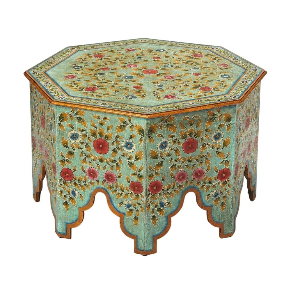 Octagonal Hand Painted Coffee Table, Boho Eclectic Accent Table for Living Room