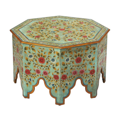 Octagonal Hand Painted Coffee Table, Boho Eclectic Accent Table for Living Room
