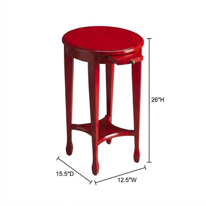 Distressed Oval Side Table, Boho Eclectic Accent Table for Living Room, Red