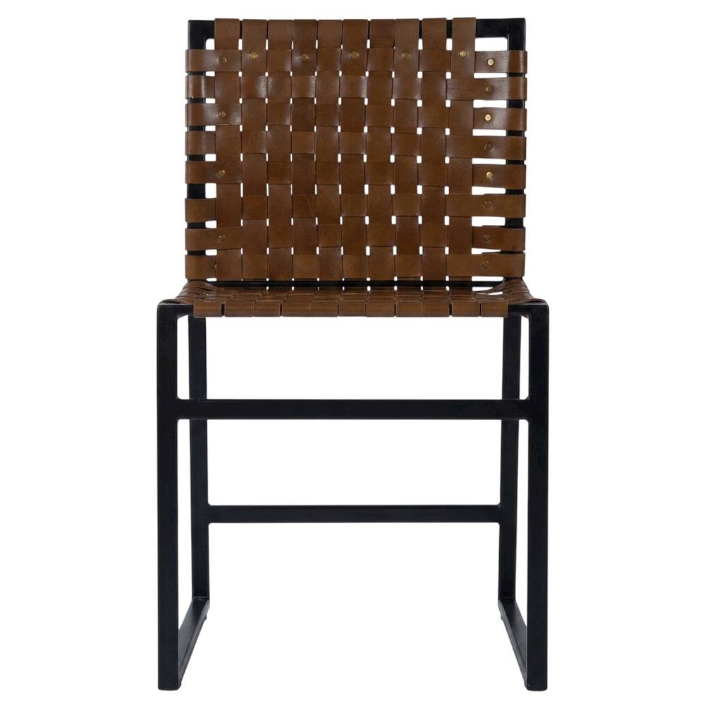 Industrial Leather Side Chair with Sled Base, Accent Chair for Dining Room