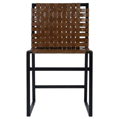Industrial Leather Side Chair with Sled Base, Accent Chair for Dining Room