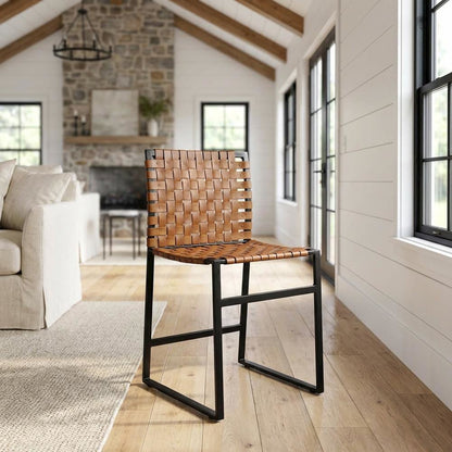 Industrial Leather Side Chair with Sled Base, Accent Chair for Dining Room