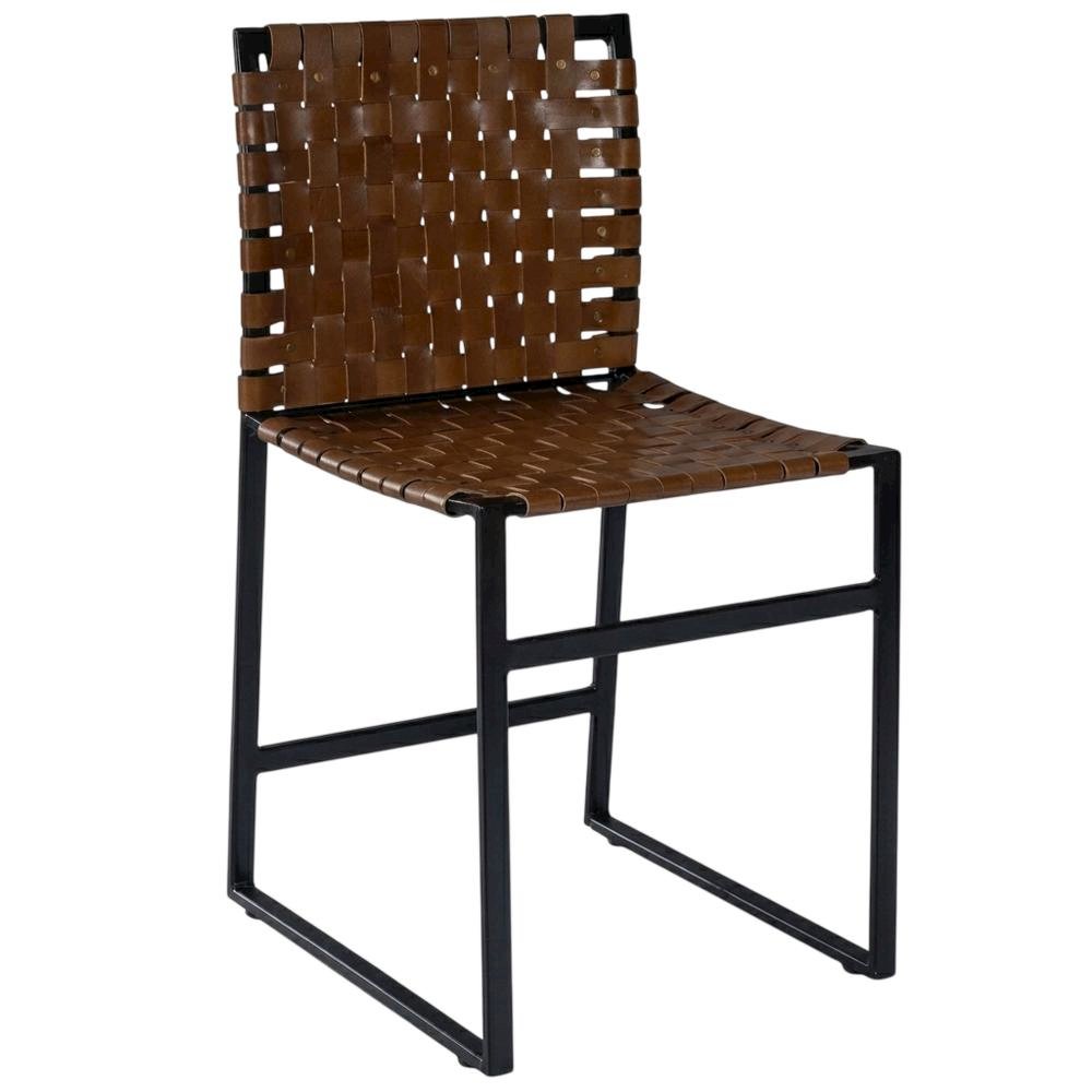 Industrial Leather Side Chair with Sled Base, Accent Chair for Dining Room