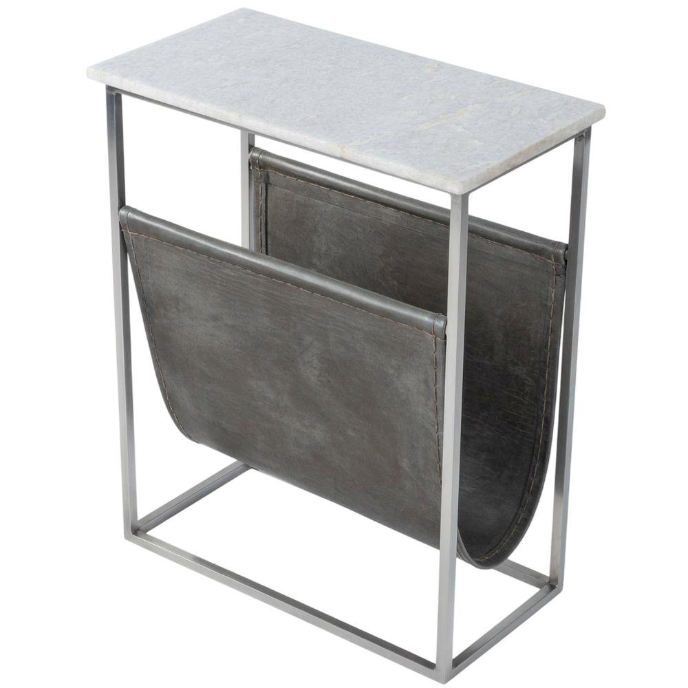 Modern Magazine Table with Marble Top, Metal Accent Side Table for Living Room