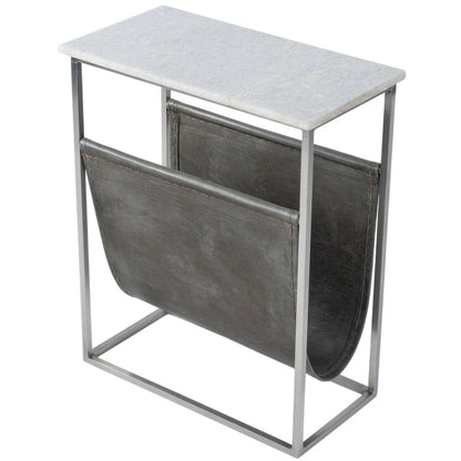 Modern Magazine Table with Marble Top, Metal Accent Side Table for Living Room