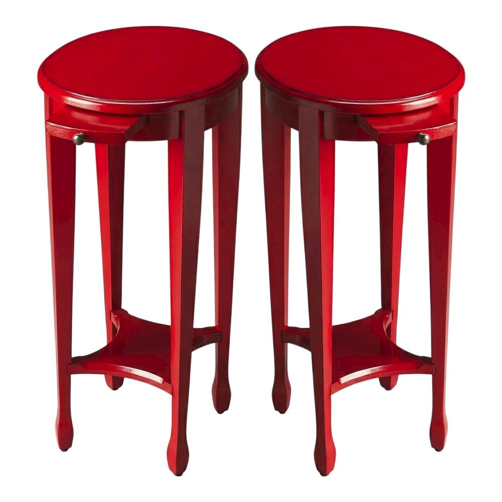 Distressed Oval Side Table, Boho Eclectic Accent Table for Living Room, Red