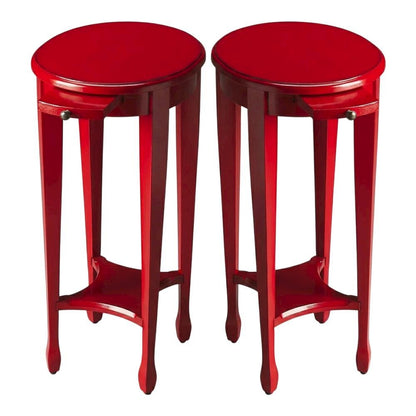 Distressed Oval Side Table, Boho Eclectic Accent Table for Living Room, Red