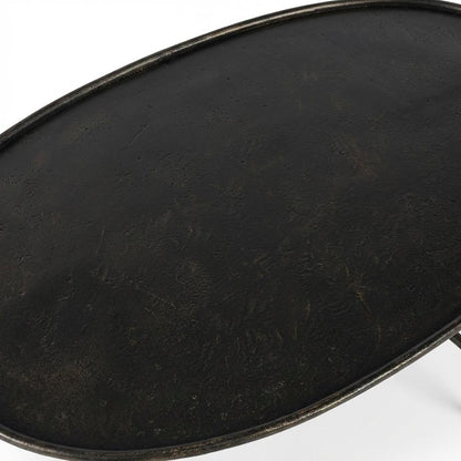 Oval Industrial Coffee Table, Distressed Metal Cocktail Table for Living Room