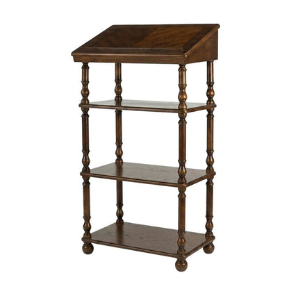 Traditional Library Stand with Storage, Wood Writing Desk, Vintage Oak