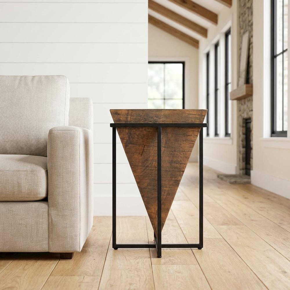 Triangular Wood Accent Table, Modern Contemporary Side Table for Living Room