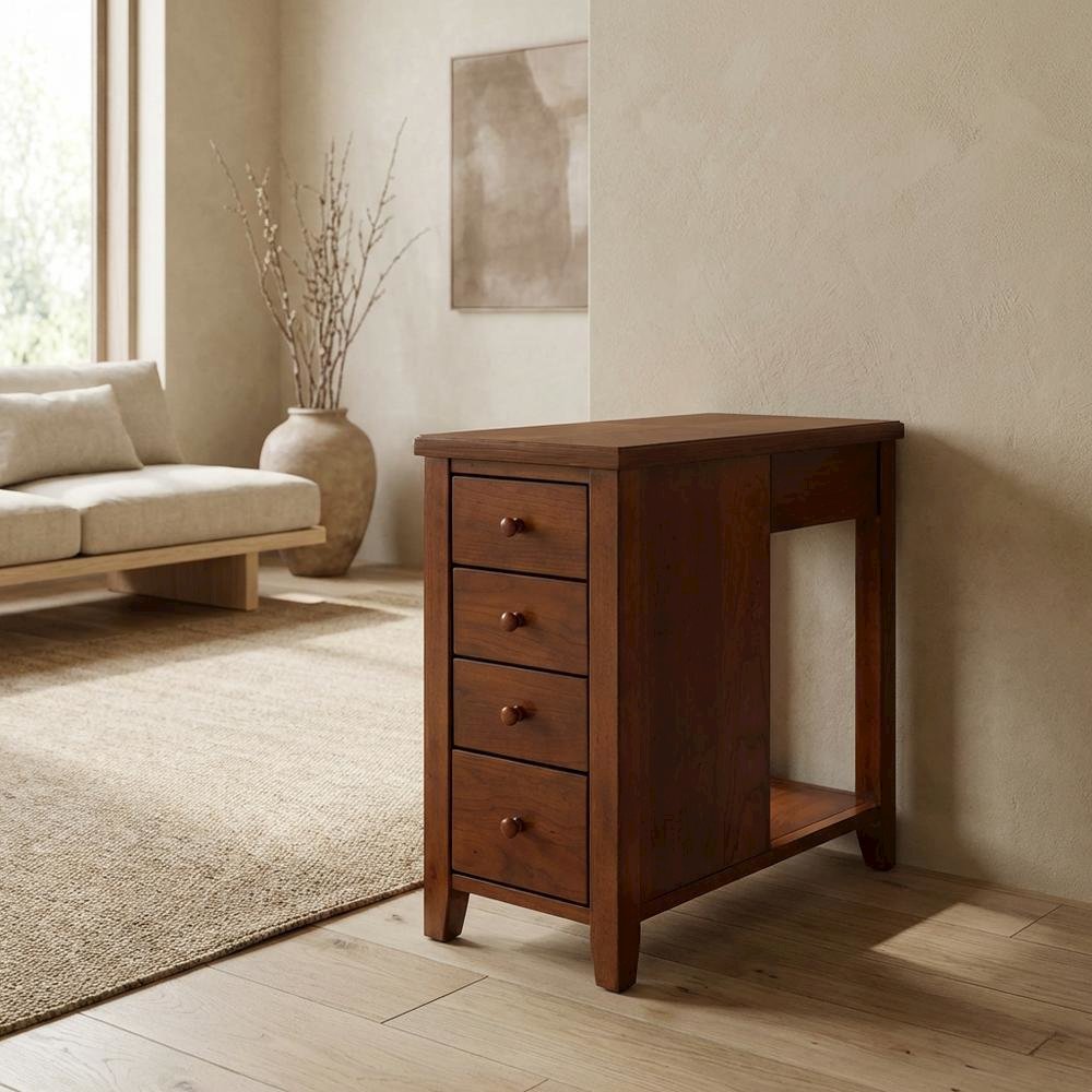 4-Drawer Chairside Chest with Storage, Transitional Side Table for Living Room