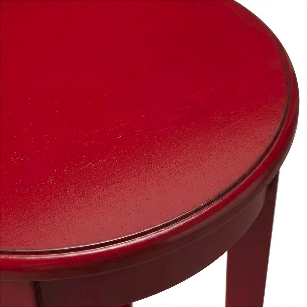 Distressed Oval Side Table, Boho Eclectic Accent Table for Living Room, Red