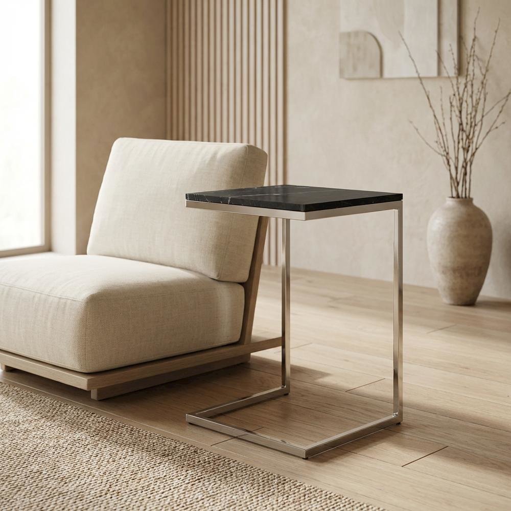 Square Metal End Table, Modern Contemporary Accent Side Table for Living Room