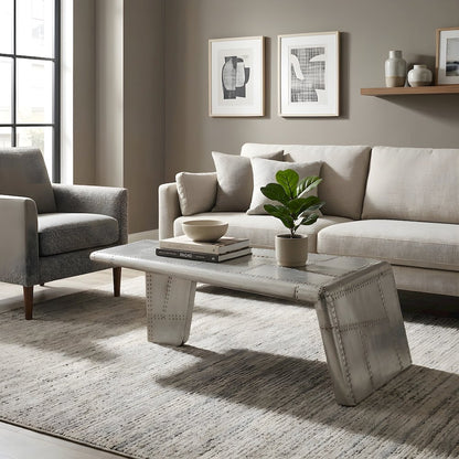 Mango Wood and Aluminum Coffee Table with Distressed Industrial-Style Top