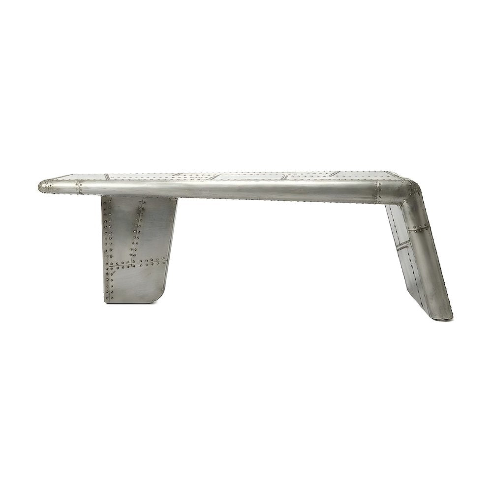 Mango Wood and Aluminum Coffee Table with Distressed Industrial-Style Top