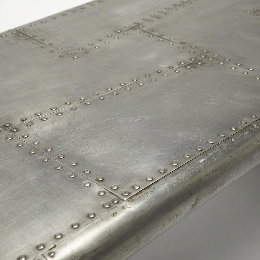 Mango Wood and Aluminum Coffee Table with Distressed Industrial-Style Top