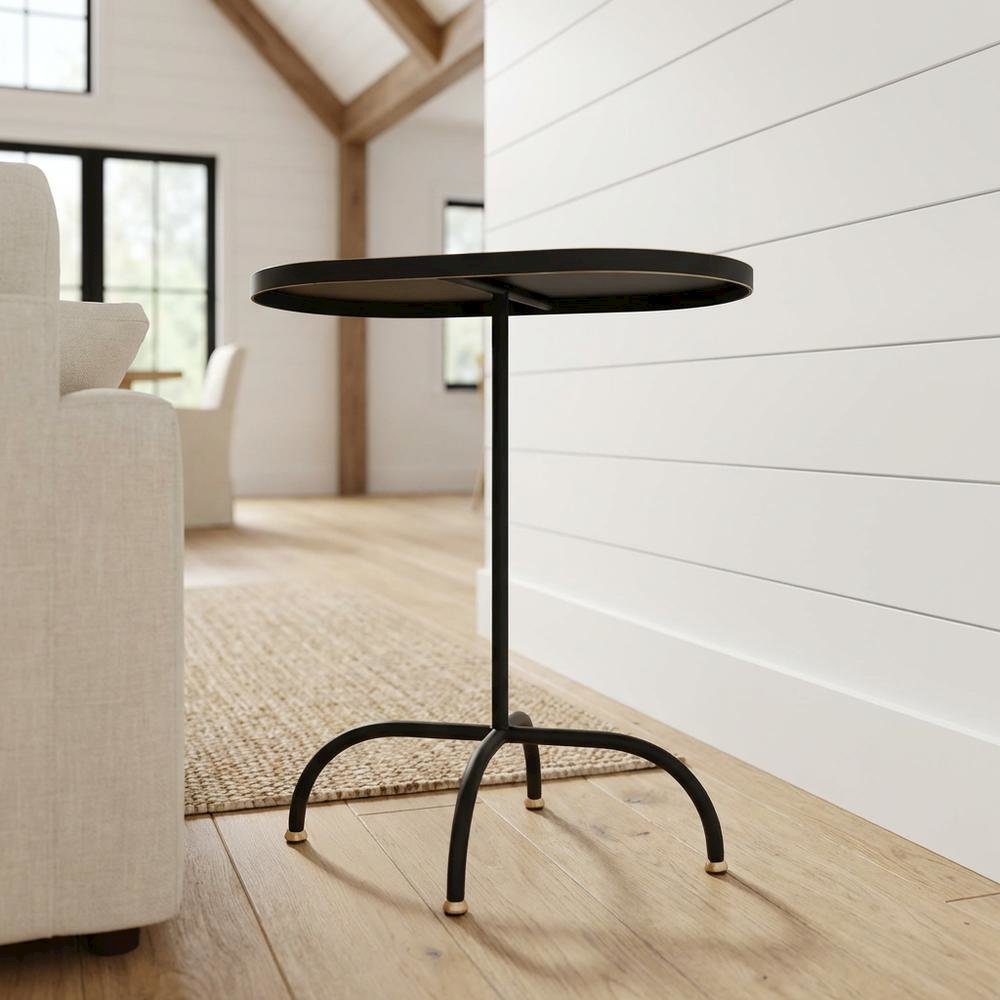 Geometric End Table, Industrial Oval Accent Side Table for Living Room