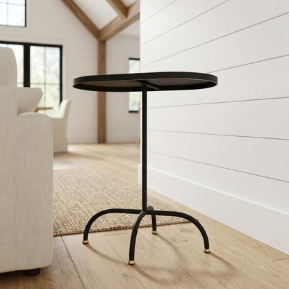 Geometric End Table, Industrial Oval Accent Side Table for Living Room