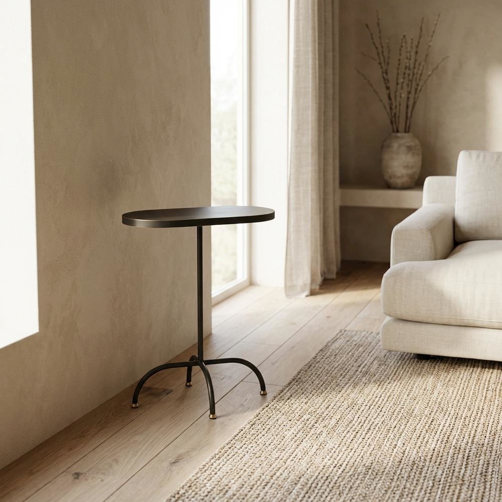 Geometric End Table, Industrial Oval Accent Side Table for Living Room