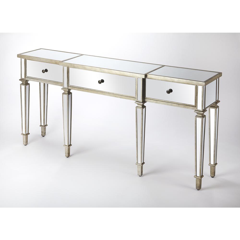 Silver Mirrored Console Table - Elegant Vanity Desk for Living Room