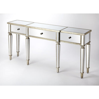 Silver Mirrored Console Table - Elegant Vanity Desk for Living Room
