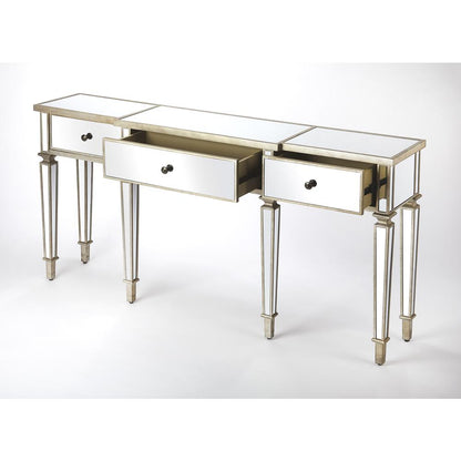 Silver Mirrored Console Table - Elegant Vanity Desk for Living Room