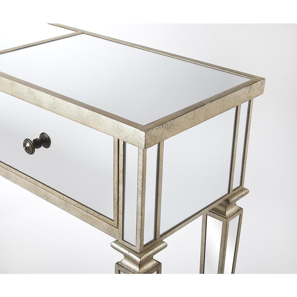 Silver Mirrored Console Table - Elegant Vanity Desk for Living Room