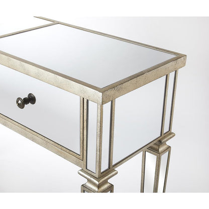 Silver Mirrored Console Table - Elegant Vanity Desk for Living Room
